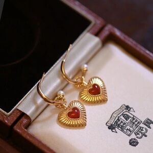 18k Gold Plated Red Agate Love Heart Earring